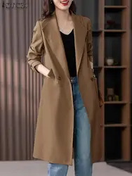 ZANZEA-Chaqueta de manga larga con cuello de solapa para mujer, abrigo elegante con botones, color liso, informal, a la moda, para el trabajo, otoño, 2023