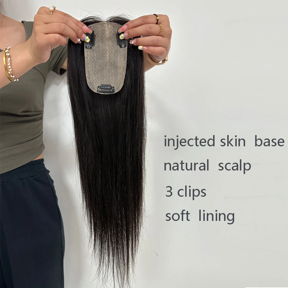 Volume Topper-Injected Natural Scalp Skin Base 3×5 Hair Topper Straight|Natural Wavy Virgin Human Hair Topper