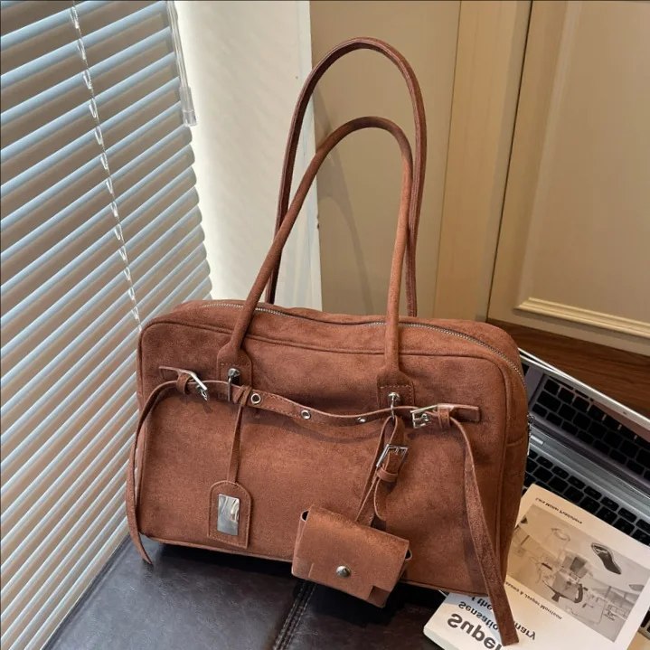 Autumn and Winter Retro Suede Handheld briefcase for women's new style simple single shoulder armpit bag large capacity tote bag