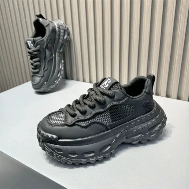 Black Samurai Men's Shoes Summer Breathable Casual Sports Shoes Teenage Tire Sole Heightening Dad Trendy Shoes