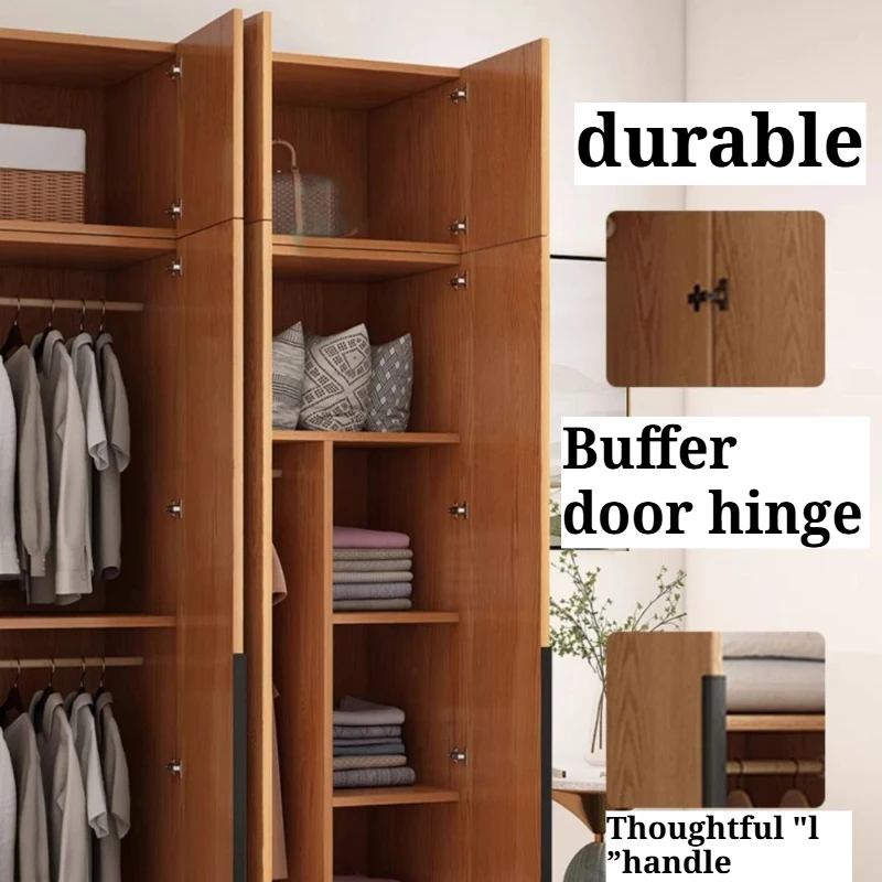 Wooden Bedroom Wardrobe Home Large Capacity Storage Tall Closet Double Wardrobe Shelves Organizer Clothing Cupboard Gabinete