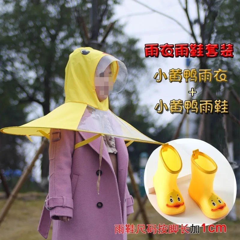 

raincoat, head-mounted umbrella hat, cartoon waterproof lid rain hat outdoor