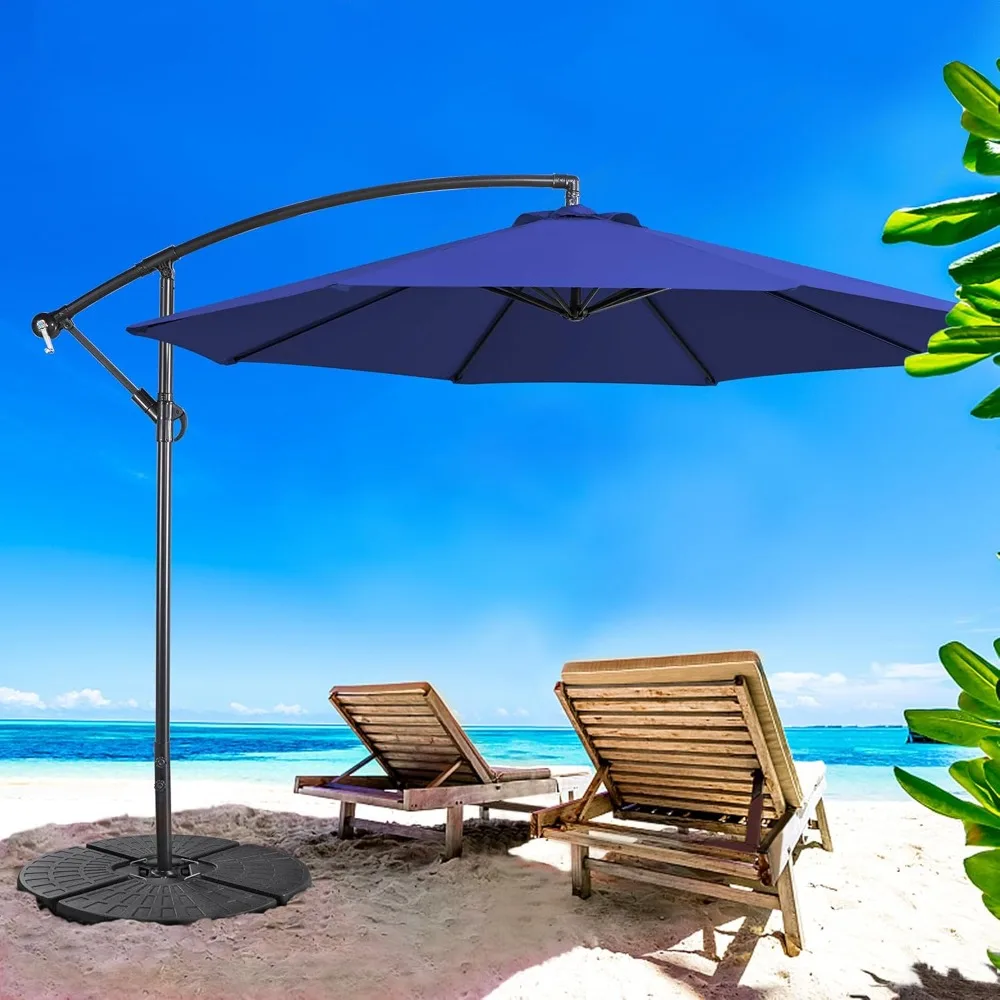 

10FT Patio Offset Umbrella - Cantilever Hanging Outdoor Umbrellas W/UV Protection & 8 Ribs & Handy Crank & Cross Base