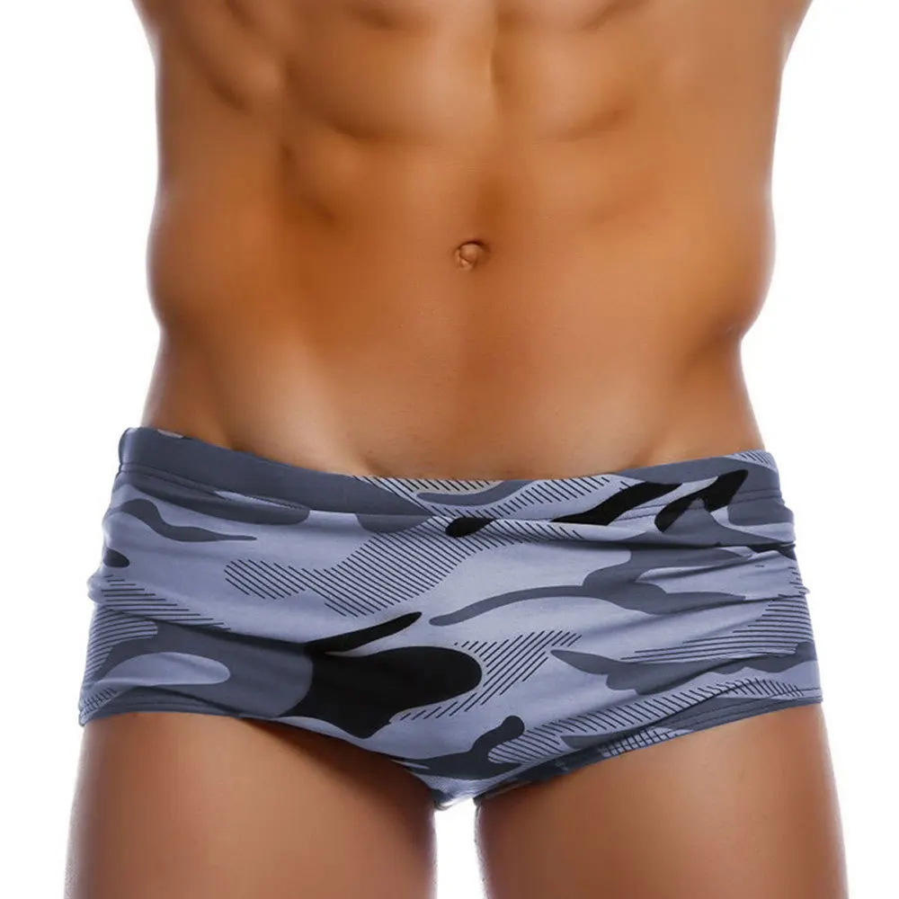 UXH608 men's new camouflage gray boxer swimming trunks fashion trend European and American camouflage four-corner seaside men