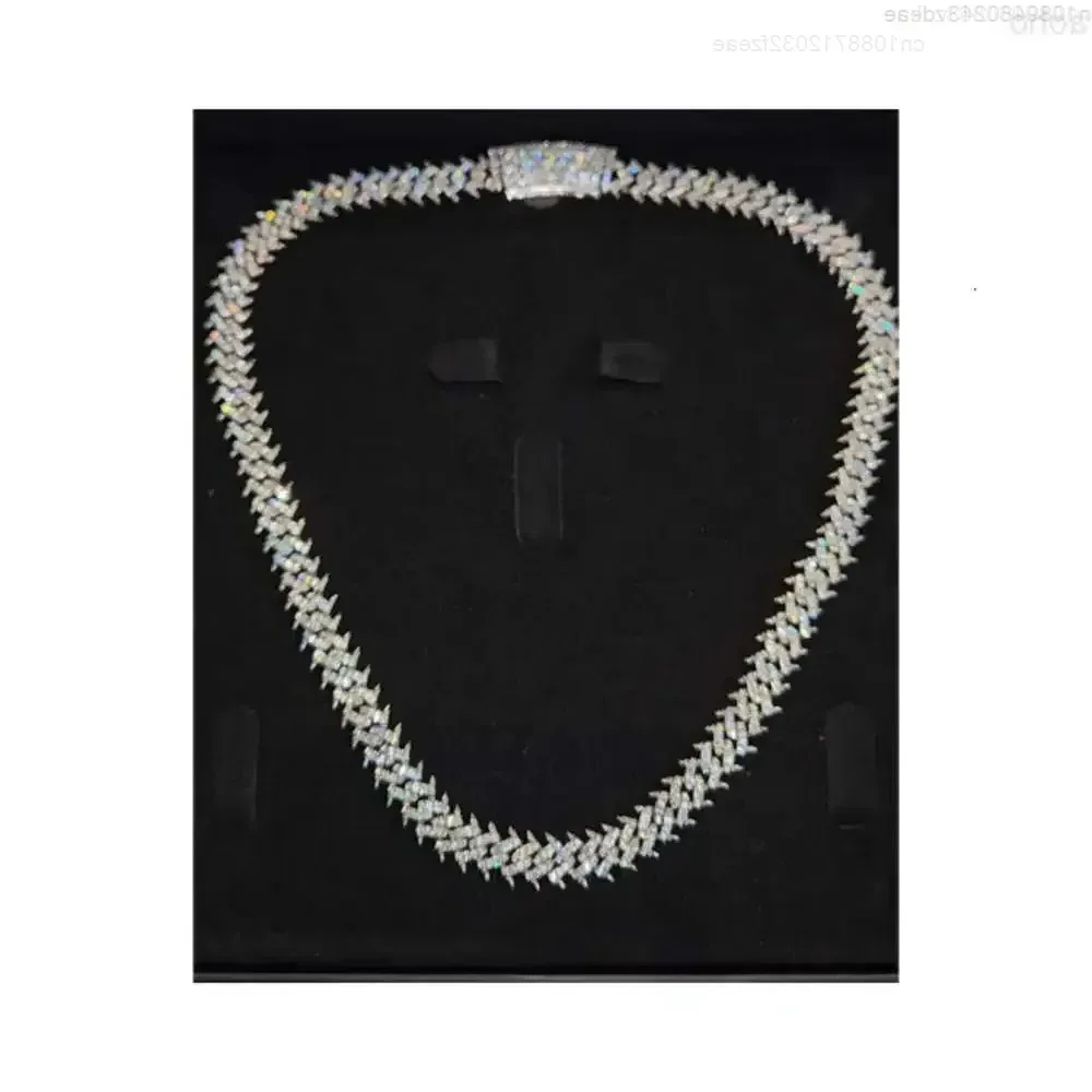 

Silver 18k White Plated Spike Set Miami Cuban Link Chain Complete with Vvs1 D-colour Moissanite Diamonds