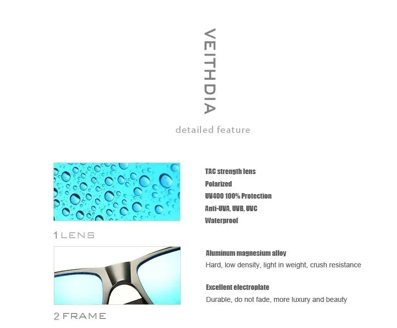 Veithdia Herren Sonnenbrille Aluminium polarisierten Spiegel Sonnenbrille fahren Sport brille Brillen Zubehör für männliche Frau v6560 – Detail 13
