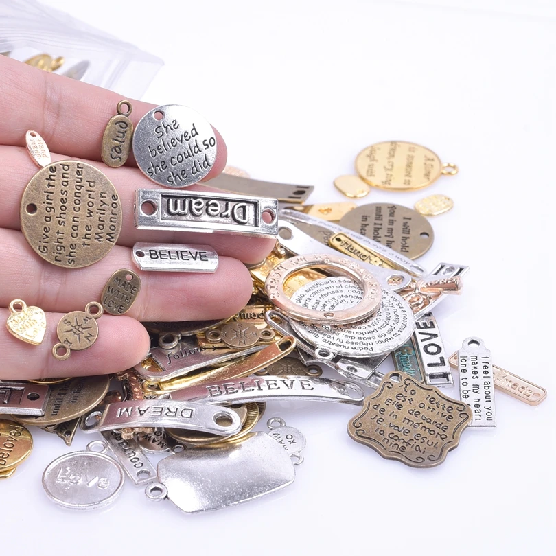 10-30pcs Words Tag Charm Pendant Love Dream Believe Metal Alloy Charms For Jewelry Making Supplies Handmade Components Wholesale