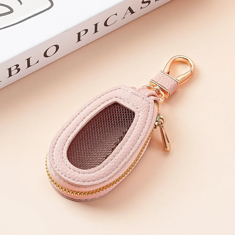 Transparent Mesh Car Key Bag Multifunctional Organizer Leather Key Case Zipper Closure Protection Cover Keychain Holder Home