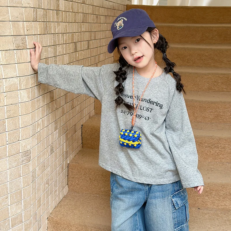 Children Lightweight Breathable Letter Print Sunscreen Long Sleeve T-Shirt for Boys and Girls Loose Casual Underwear Korean