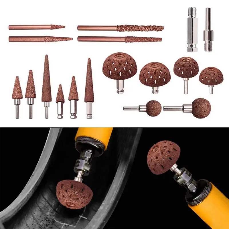 Tire Repair Grinder Wheel Bowl Tire Grinding Head Rasp Buffer Ball Tyre Repair Hand Tool Buffing Wheel/Adaptor Tire Repair Patch