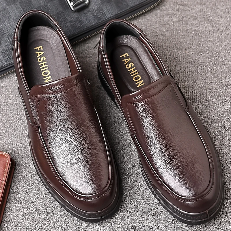 Chaussures en cuir véritable faites à la main pour hommes, mocassins en caoutchouc souple, chaussures provoqué d\'affaires décontractées, velours