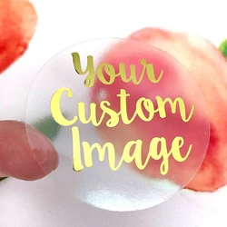 Custom Gold Foil Stickers, Wedding Favor Stickers, Real Gold Foil Custom Stickers, Gold Foiled Clear Stickers, 100Pcs per Lot