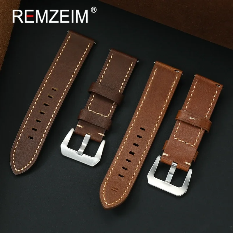 

Men Oil Wax Skin Leather Watch Band 20mm 22mm 24mm Wrist Bracelets Black Brown Quick Release Genuine Leather Watchband Belt