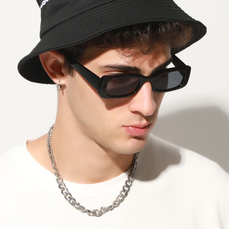 Trendy Small Square Sunglasses Men Rectangle Brand Designer Sun Glasses Male Retro Black Lens Driving Fishing Oculos UV400