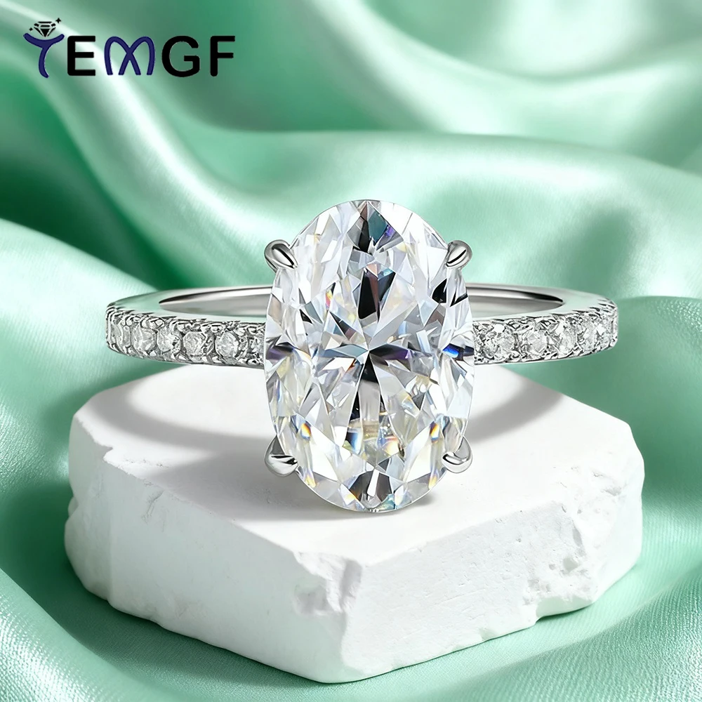 

TEMGF S925 Sterling Silver Ring Full Moissanite/Zircon Inlay for Women Wedding Classic Luxury Elegant Fine Jewelry Love Gift