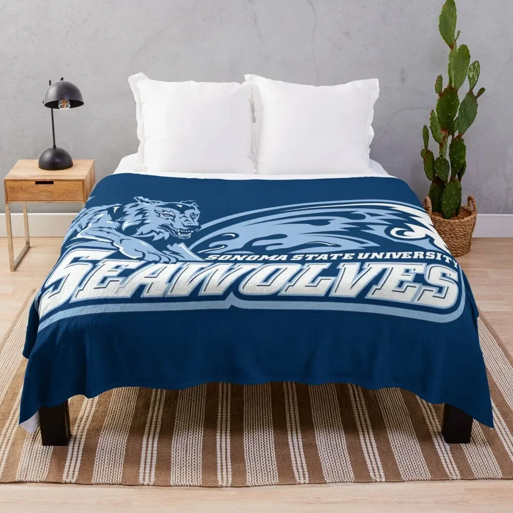 SSU The Seawolves, Sonoma State University California Throw Blanket Baby Bed linens Plaid Blankets