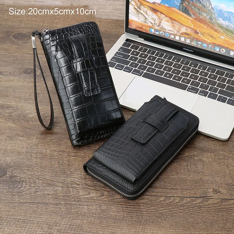 Genuine leather High quality men's bag multi-function handbag multi-card large capacity wallet mobile phone bag black