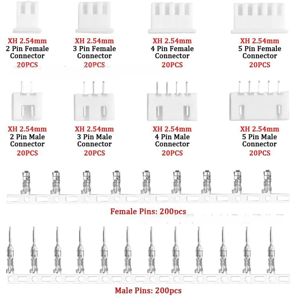 560PCS Boxed 2-5P XH2.54mm Pitch Wire Terminal Connectors, White Dupont Terminal Connector Assortment Kit