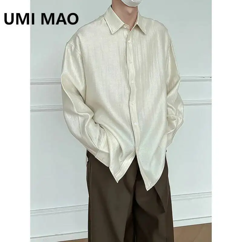 

UMI MAO Dark Top Texture Loose Lapel Long Sleeve Shirt Autumn New Casual Trendy Fashion Tops Femme Y2K Black Shirts