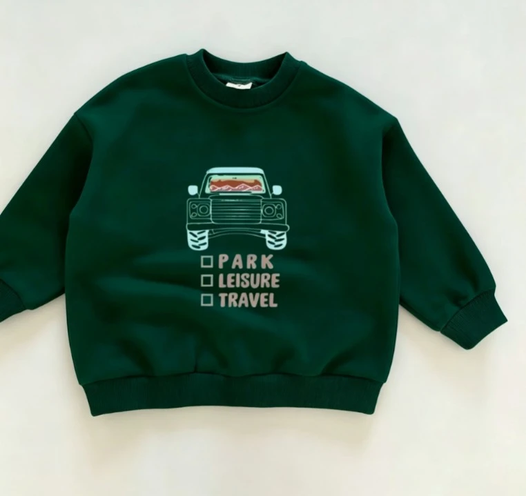 Small Children Car Print Sweatshirt Skin Friendly Cotton Tops Green And Navy Color Options Kid Boys Girls Clothing Pullover Wear