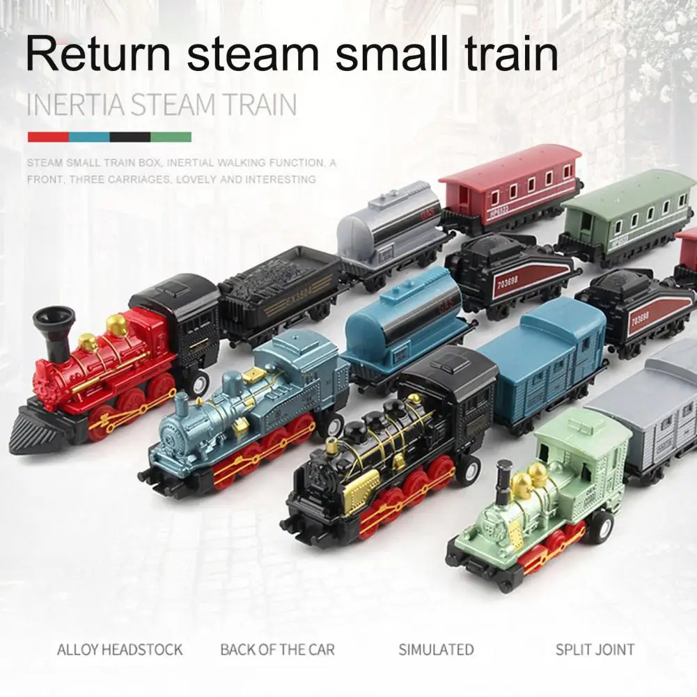 Vintage Diecast 1:60 Alloy Toy Car Vehicles Retro Steam Train Pull Back Model Train Kids Toys Set For Boys Gifts Kids Birthday