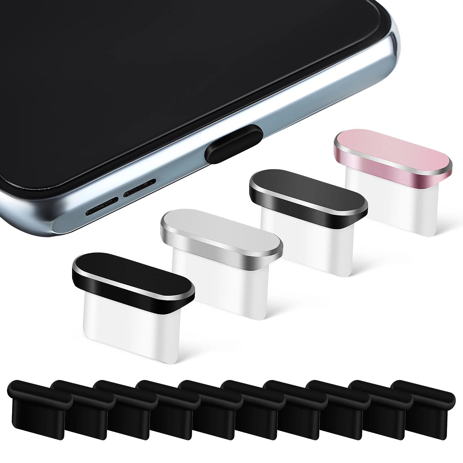 

14pcs Waterproof TypeC Covers AntiDust Plugs 10BlackSilicone 4Aluminum Black Silver Gray Phone Port Protectors