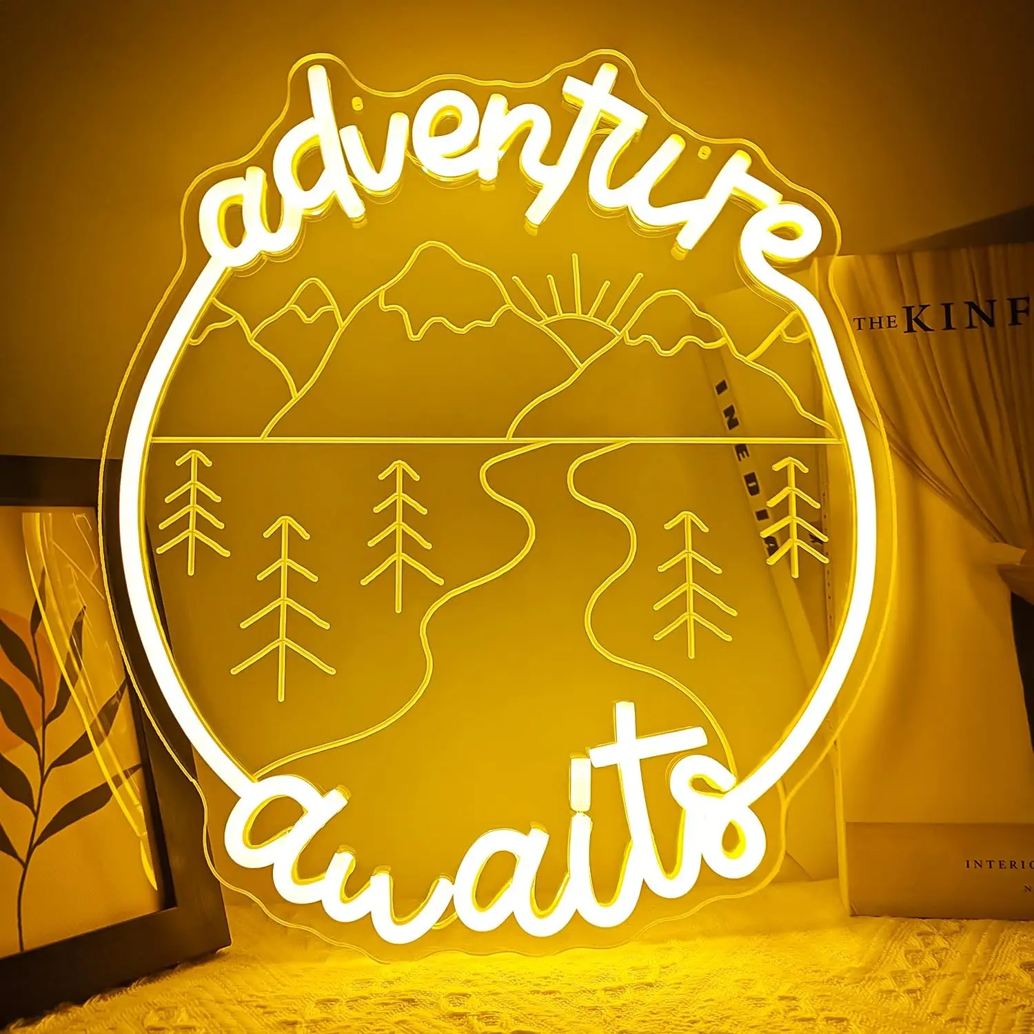 

Adventure Awaits LED Neon Sign USB Dimmable Neon Light Sign for Gameroom Bedroom Bar Livingroom Birthday Party Gift Wall Decor