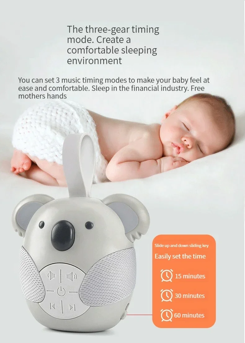 Portable White Noise Machine Baby Soother with 5 Light Music for Toddlers Timed Shutdown Sleep Sound Machine