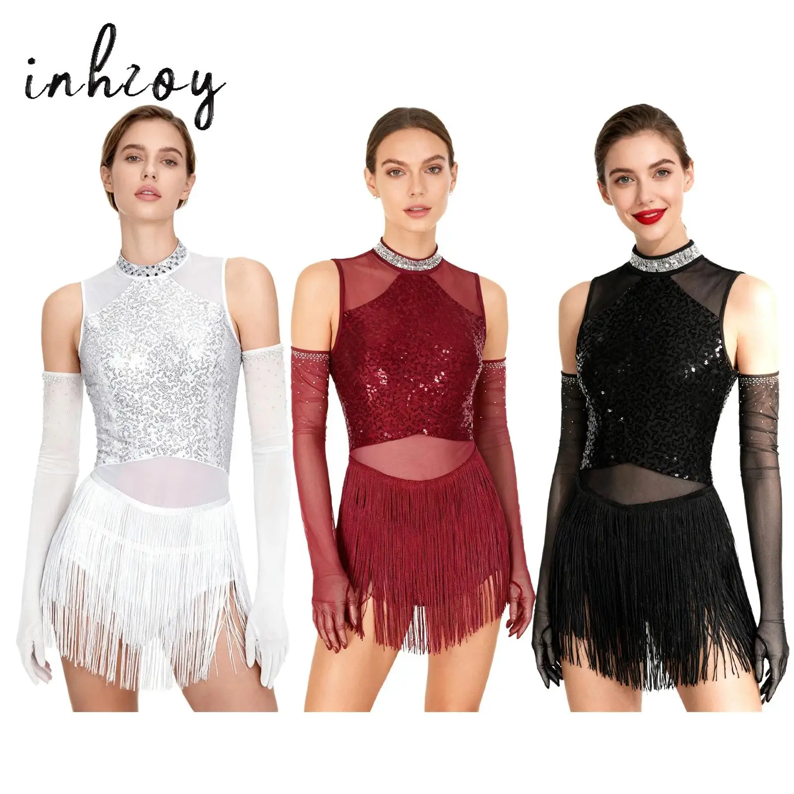 

Женское трико для латинского джаза, платье с бахромой, танцевальная одежда с блестками и кисточками, карнавальный костюм для ча-ча-самбы