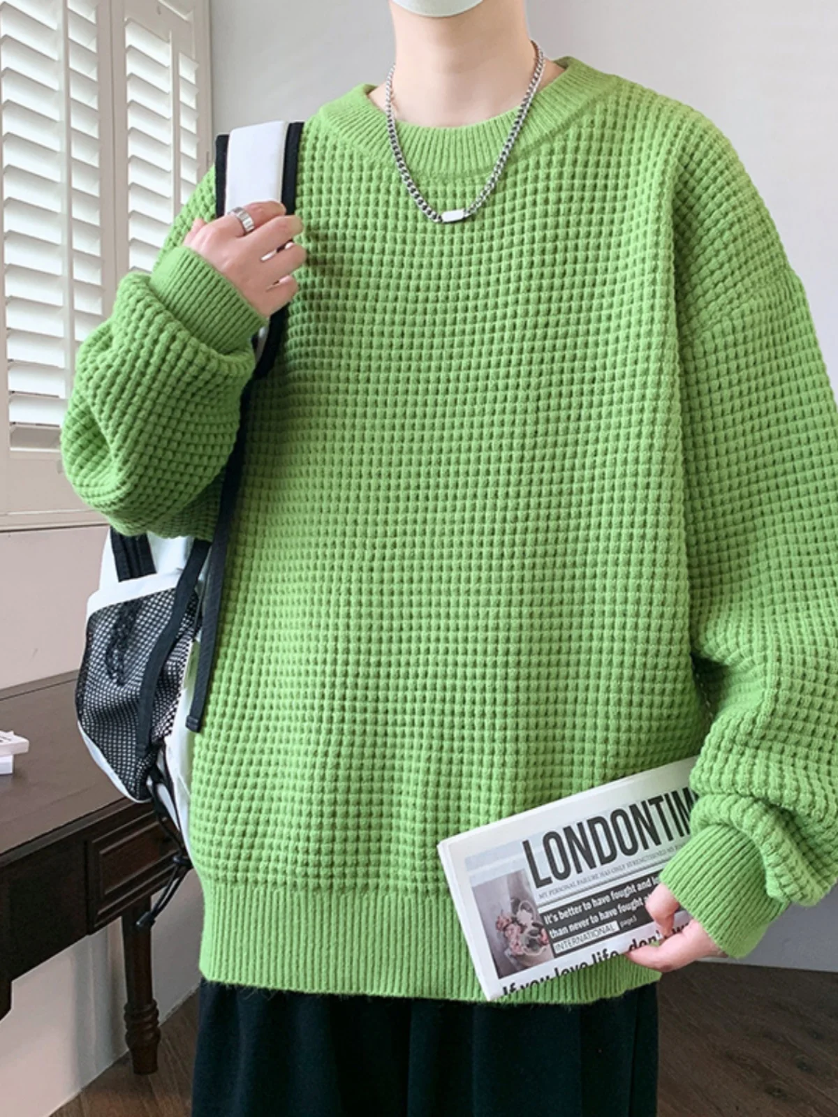 

Men's Winter Sweater American Retro round Ne Knitted Loose Trendy Thiened Warm Yarn Clothing Comfortable Faionable