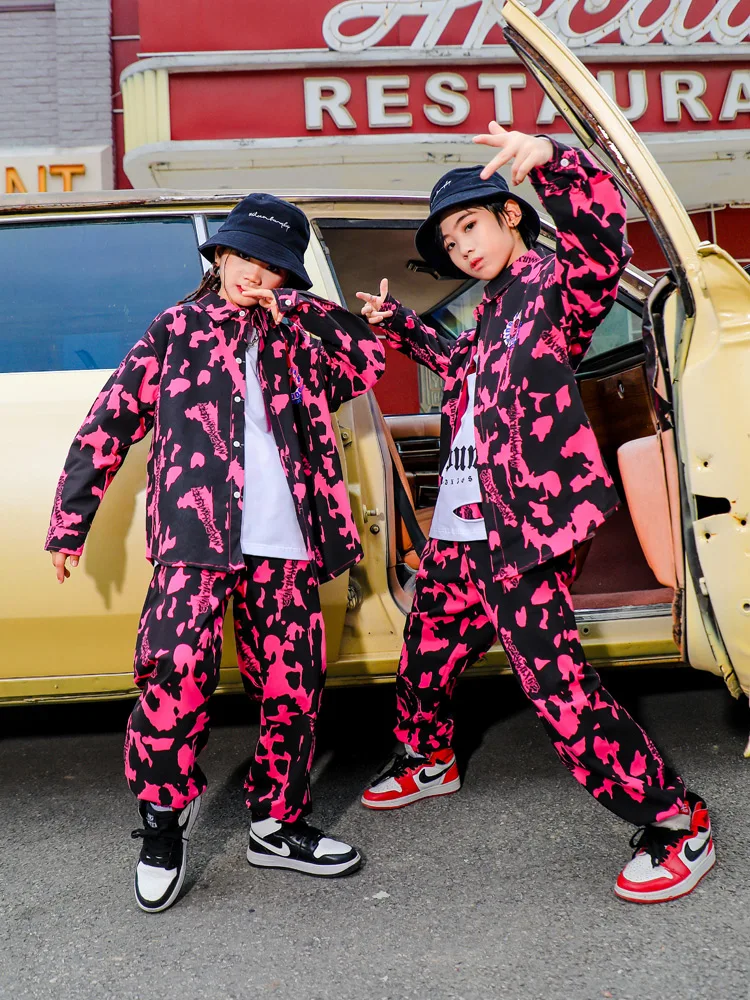 Hip Hop Dance Costume Girls Rave Clothes Boys Street Dance Loose Hip Hop Shirts Pants Fashion Print Long Sleeves Jazz