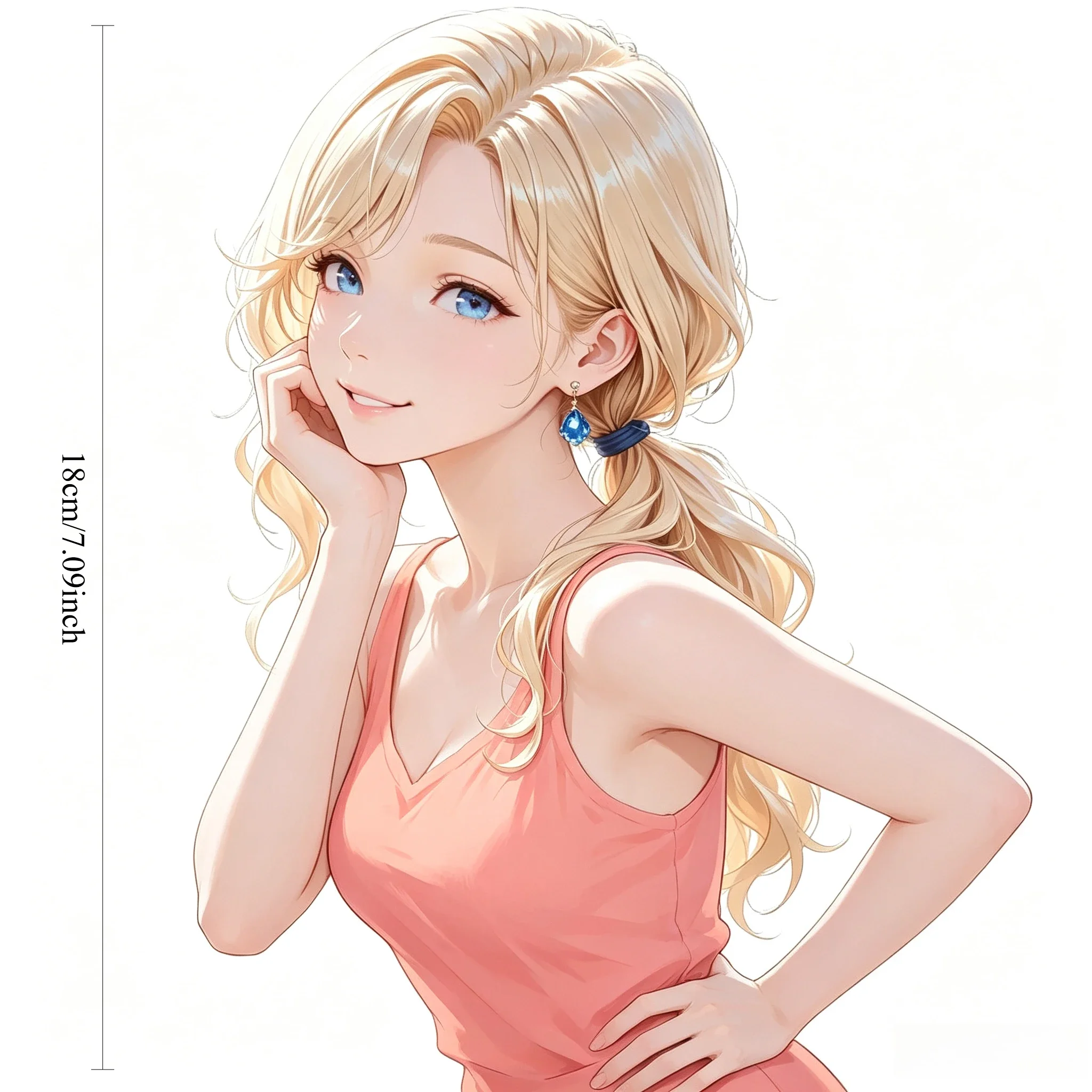 Blonde Anime Girl Blue Gem Earrings Sticker Waterproof Vinyl Decal for Motorcycle Car Laptop Window Kawaii Decor