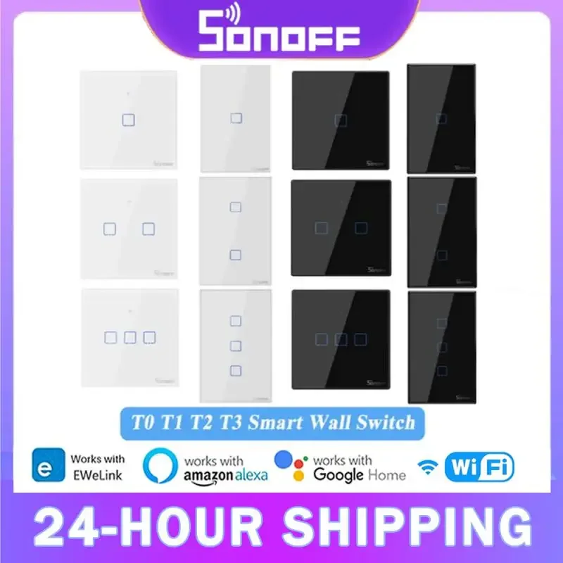 SONOFF-interruptor inteligente TX serie T0 para el hogar, dispositivo con Wifi, táctil, luz de pared, aplicación inalámbrica, Control remoto por voz, UE/REINO UNIDO/EE. UU.