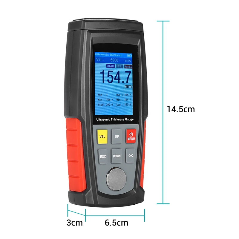 WT100A 1.00-225.0mm Film Coating Ultrasonic Thickness Gauge Meter