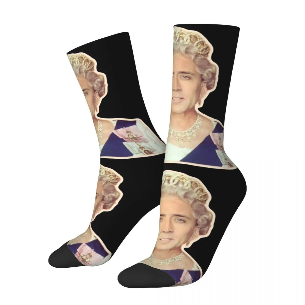 Men Nicolas Cage As The Queen Socks Soft Fashion Parody Socks High Quality Accessories Middle TubeSocks Best Gift