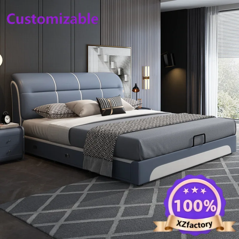 Factory Direct 2026 Top Cama de cuero doble de 1,8 metros, dormitorio principal moderno y sencillo, cama de boda con almacenamie