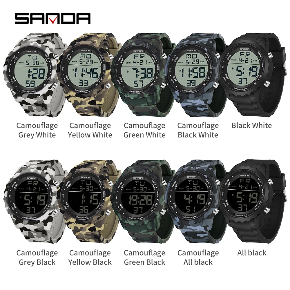 SANDA Top Fashion G Style Camouflage Military LED Digital Men Watch Waterproof Clock Outdoor Sport Watches Male Electronic Watch