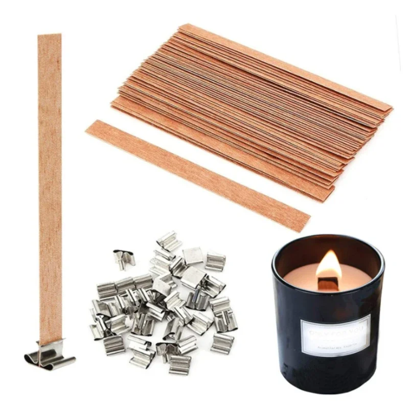 30pcs High Quality Wooden Candle Wick With Clip Base Craft Wicker Paraffin Beeswax Burning Smokeless Wick Candle Making Supplies