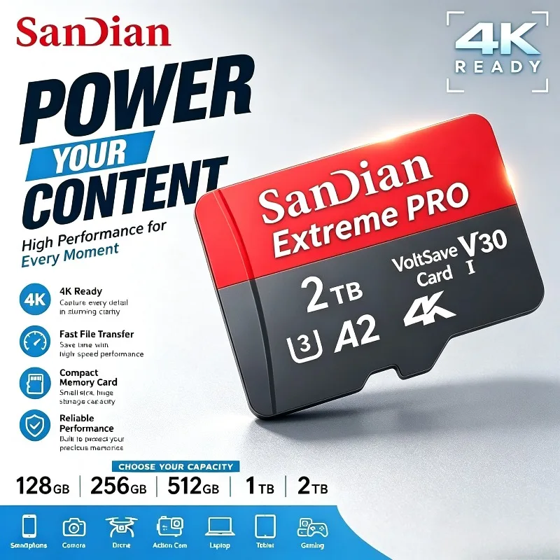 High Speed Class 10 SD Memory Card, 128GB/512GB/256GB, 1TB Micro TF SD Card, for Camera Phones and Tablets.