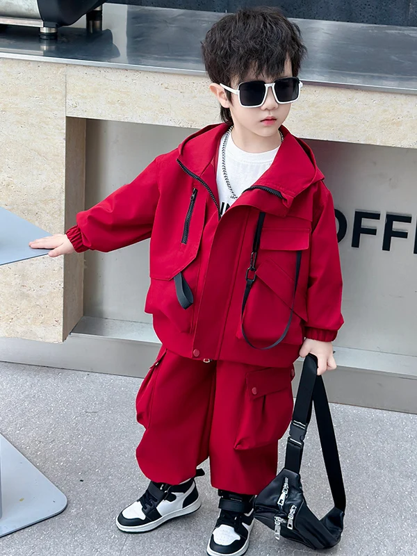 

Весенний модный комплект для мальчиков: куртка и брюки, спортивный повседневный костюм из двух предметов, хлопковая ткань, длинные рукава