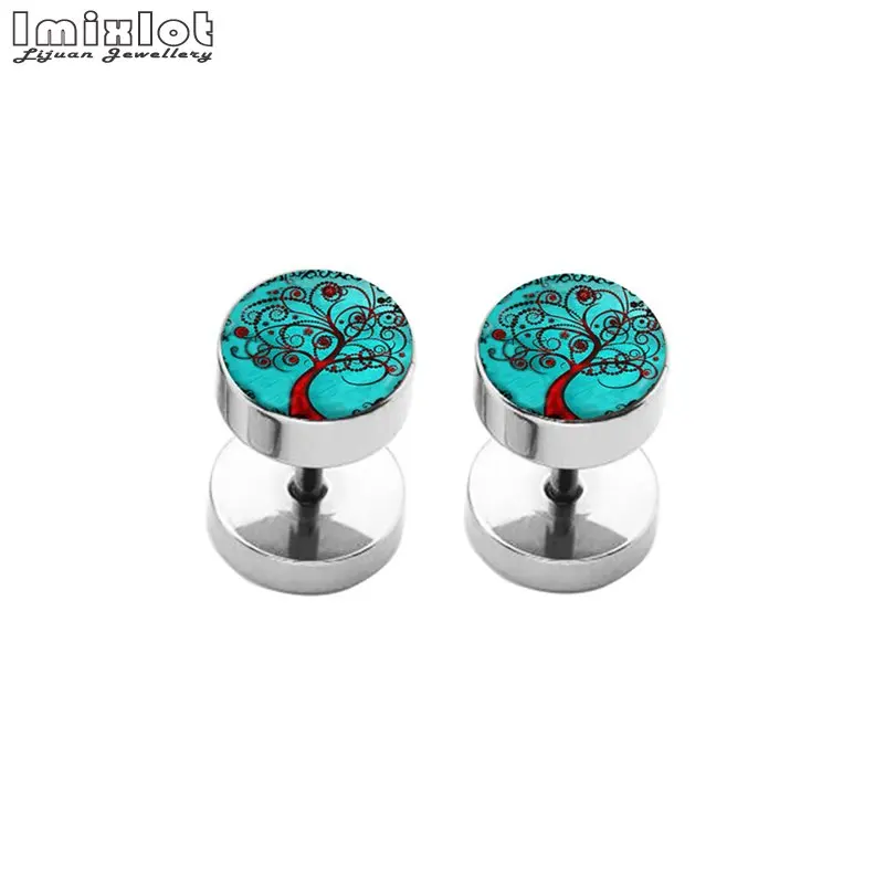 2pcs Multiple Styles Punk Stainless Steel Earrings Women Men Dumbbells Barbell Round Pierceing Ear Stud Earring Fashion Jewelry