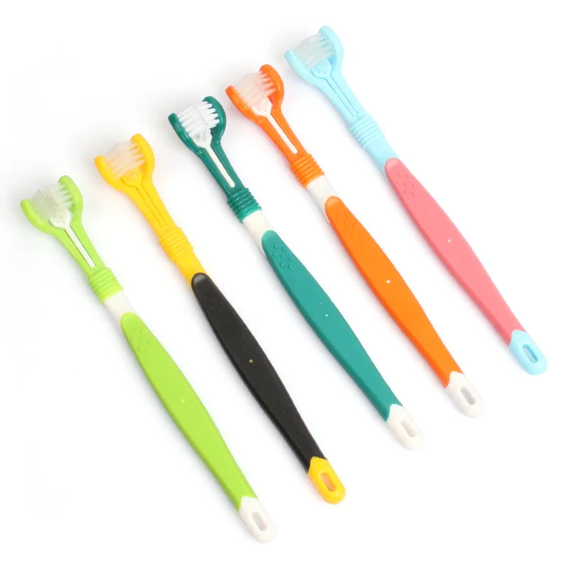 Three Sided Pet Toothbrush Three-Head Multi-angle Toothbrush Cleaning Dog Cat Brush Bad Breath Teeth Care Tool