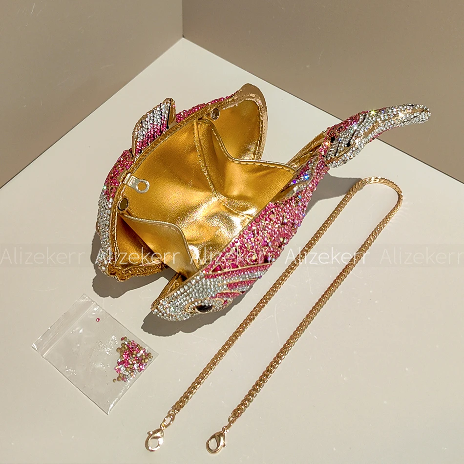 Alizekerr ذهبية على شكل كريستال مساء حقائب النساء رائع الماس لامع مخلب المحافظ السيدات حقيبة يد فريدة من نوعها حفل زفاف