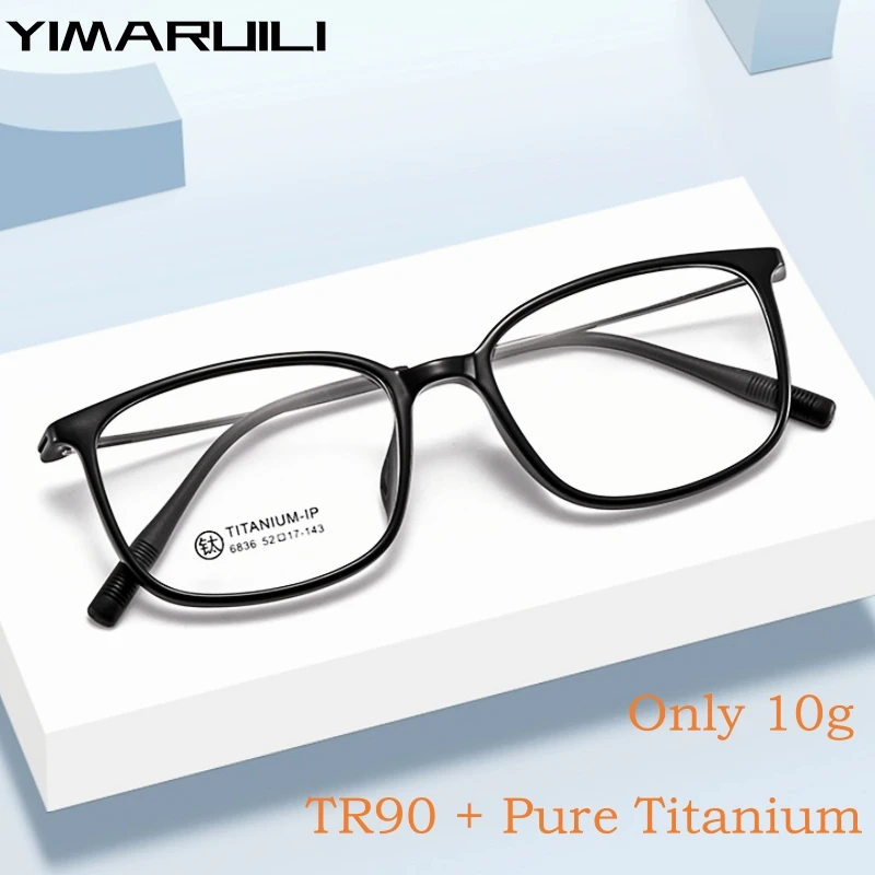 YIMARUILI Ultra-light Flexible TR90 Eyewear Men Titanium Alloy Retro Small Face Optical Prescription Eyeglasses Frame Women 6836