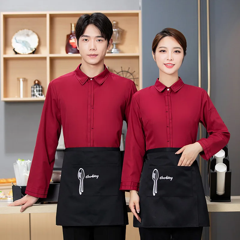 Western Restaurant Waiter Shirt Autumn Coffee Shop Work Uniform Catering Milk Tea Shop Cake Shop Employee Long Sleeve Uniform