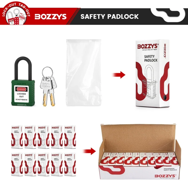 BOZZYS Lockout Padlock Steel Shackle Keyed Alike Loto Safety Padlocks for Lockout Tagout Maintenance