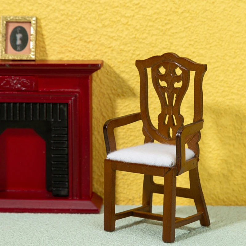 1Pc 1:12 Dollhouse Miniature Armchair Wood Retro Chair Sofa Stool Model Bedroom Living Room Furniture Scene Decor Toy