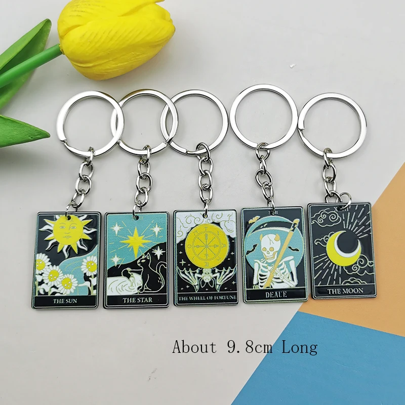 1pcs Tarot Card Keychain Magical Divination Acrylic Board Sun Moon Key Chains For DIY Jewelry Handbag Car Key Keyring Crafts