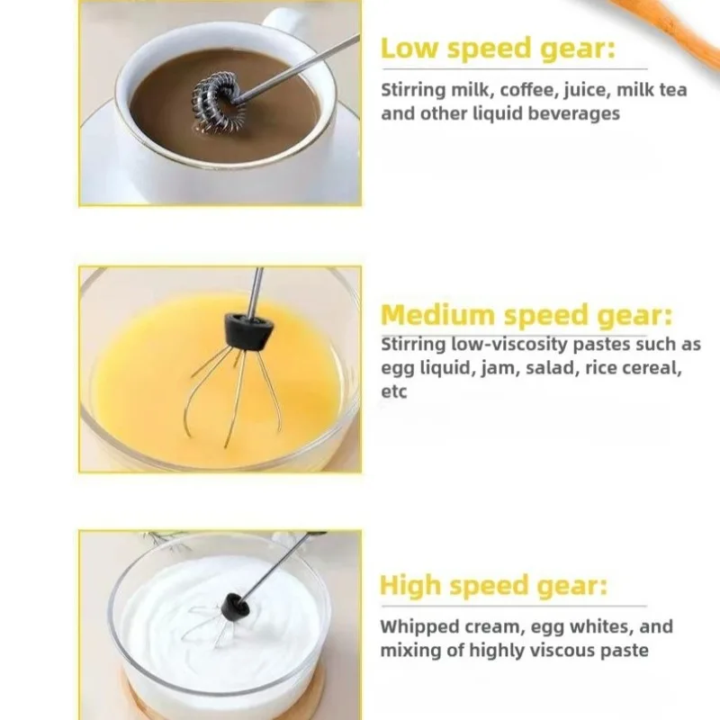 2 in 1 Whisk Coffee Mixer Handheld Double Heads Milk Frother USB Rechargeable Electric Egg Beater Baking Stirrer Kitchen Gadgets