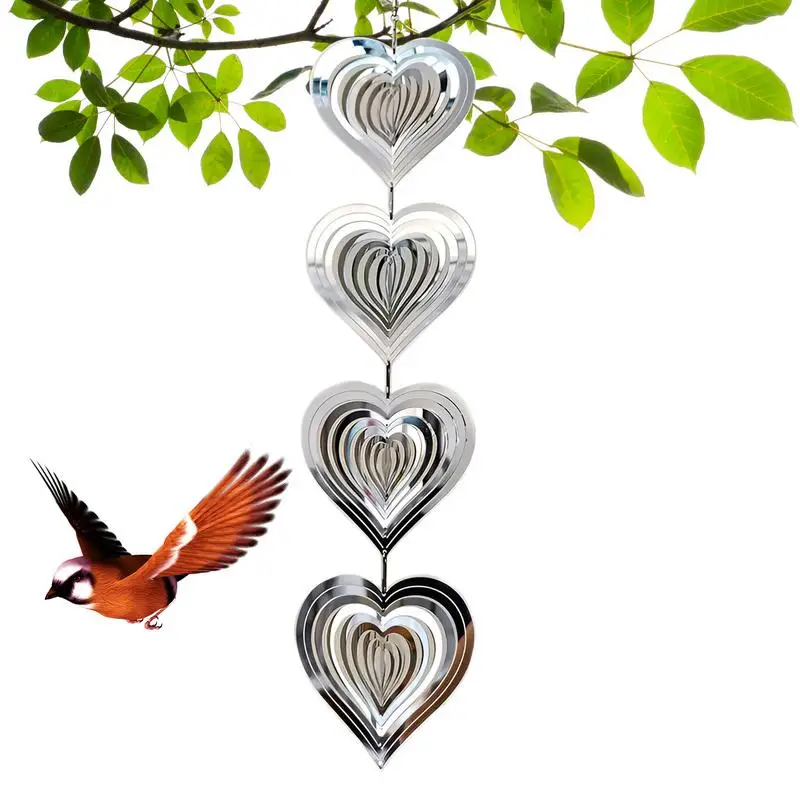 

Bird Scare Devices Heart Extra Sparkly Metal Wind Spinner Wind Sculpture Outdoor Hang Wind Chimes Scare Birds Away From Yard